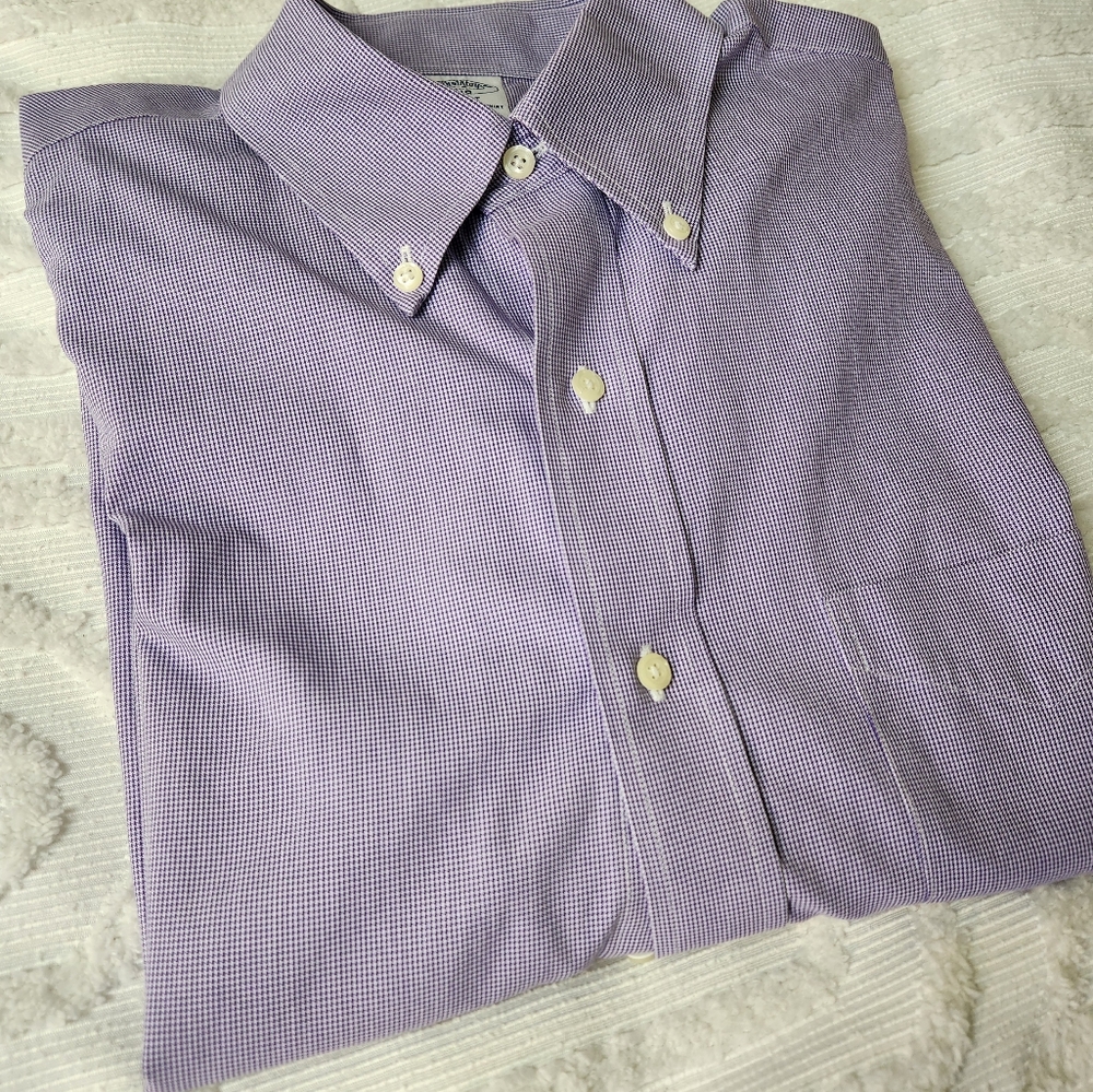 Brooks Brothers Purple Check Button-Up Shirt 16 1/2-6/7 Large